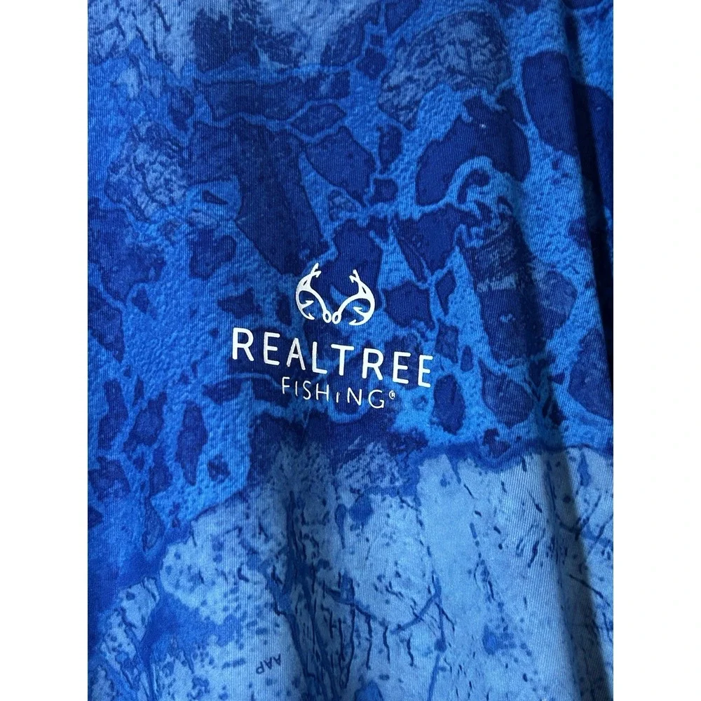 REALTREE FISHING MENS BLUE CAMO ACTIVEWEAR POLY SPANDEX SHIRT SZ 2XL